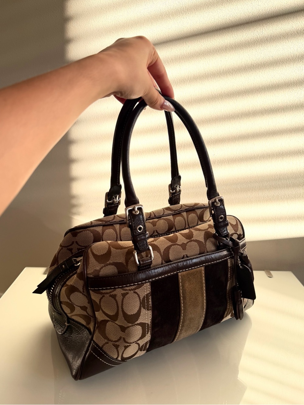 Vintage Y2K Coach Signature Mini Boston Bag 8K13 Brown